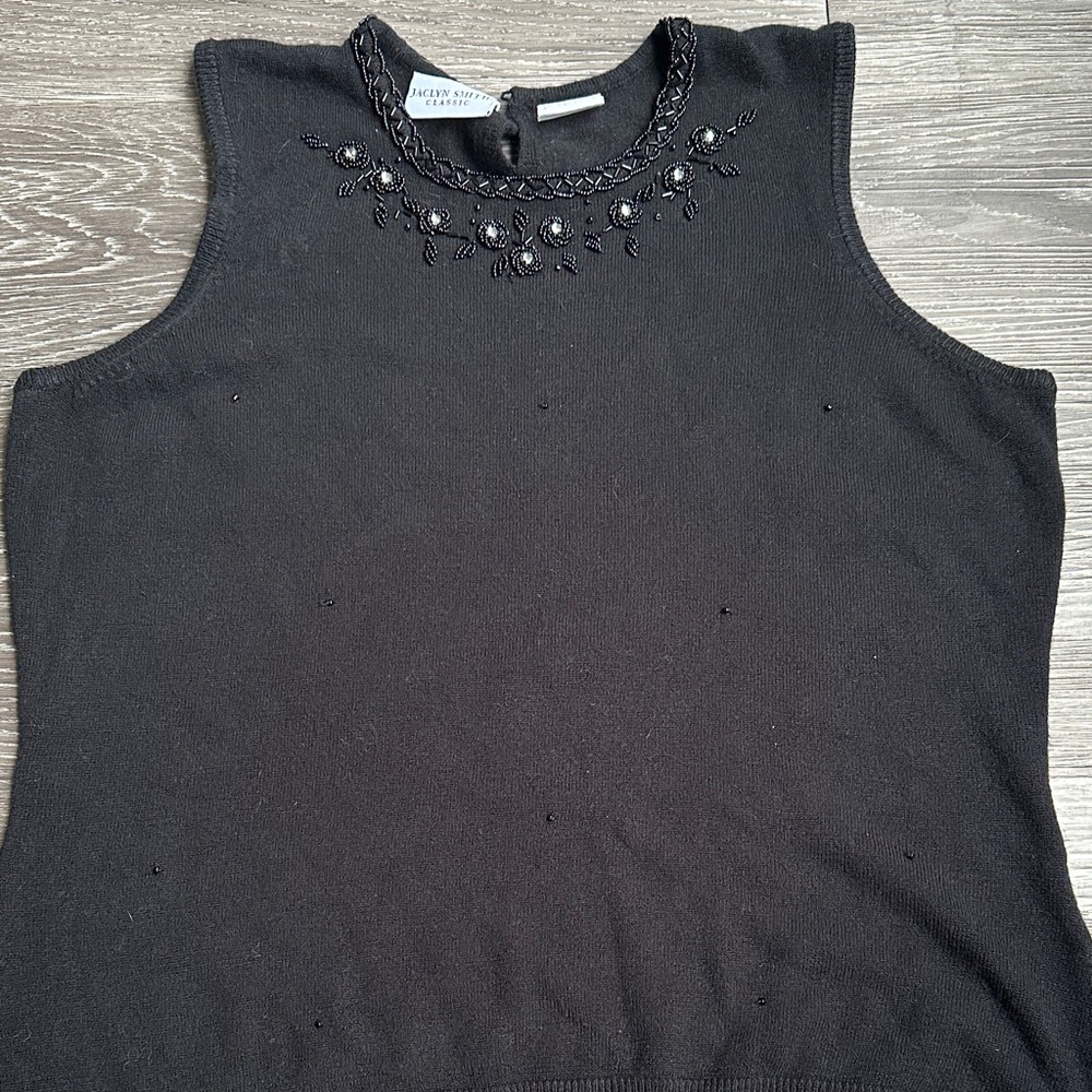 White Black Embellished Sleeveless Blouse